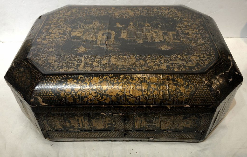 Chinese lacquer sewing box, circa 1875. (1 of 9)