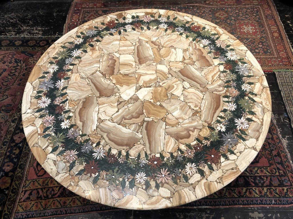 Pietra Dura inlaid marble coffee table,wood base (1 of 7)