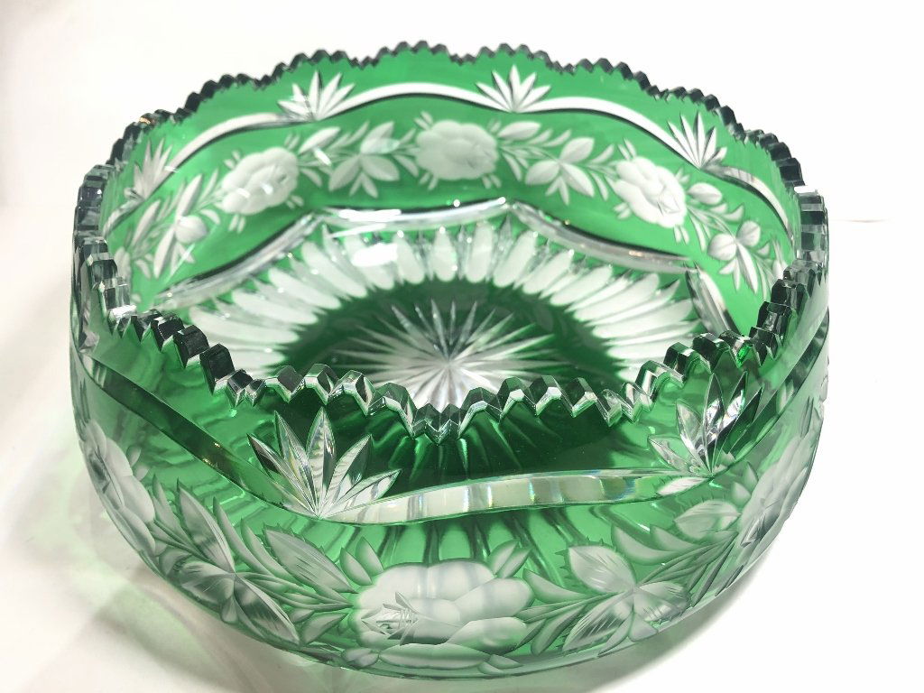 Green cut to clear bowl, c.1950 (1 of 6)