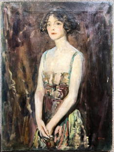 Painting of young lady, Arthur Ambrose Mcavoy(British): Painting of a young lady by Arthur Ambrose Mcavoy(British). 40" x 30"./////////////////////////////////////////////(From Wiki):"Arthur Ambrose McEvoy ARA (12 August 1878 – 4 January 1927) was an Eng