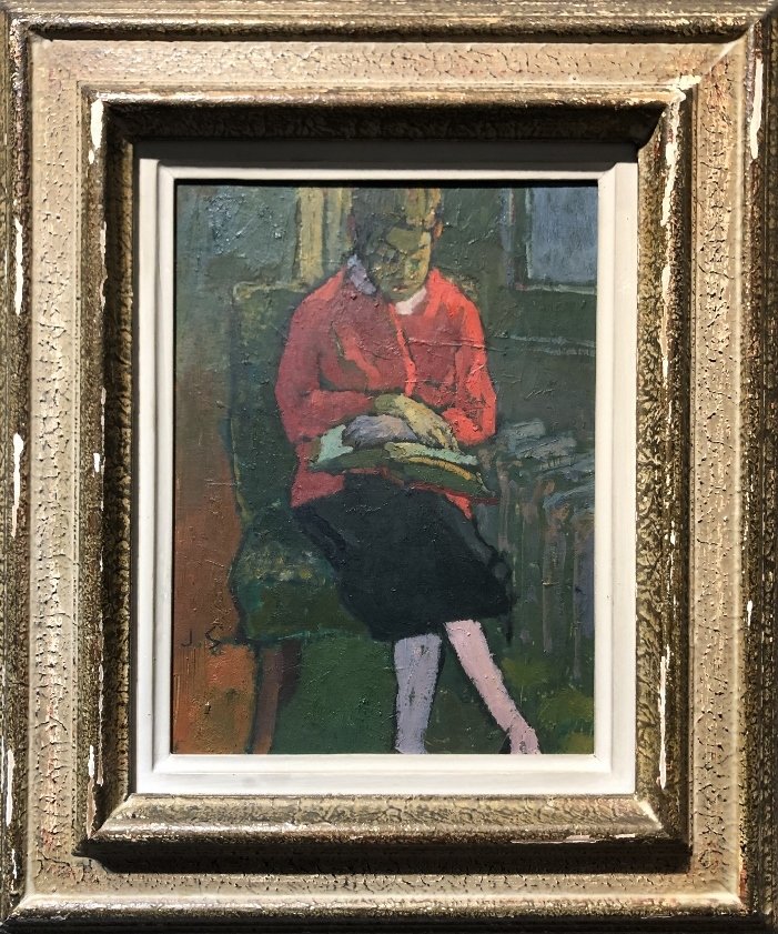 Girl in red sweater, painting by Joseph Solman (1 of 7)