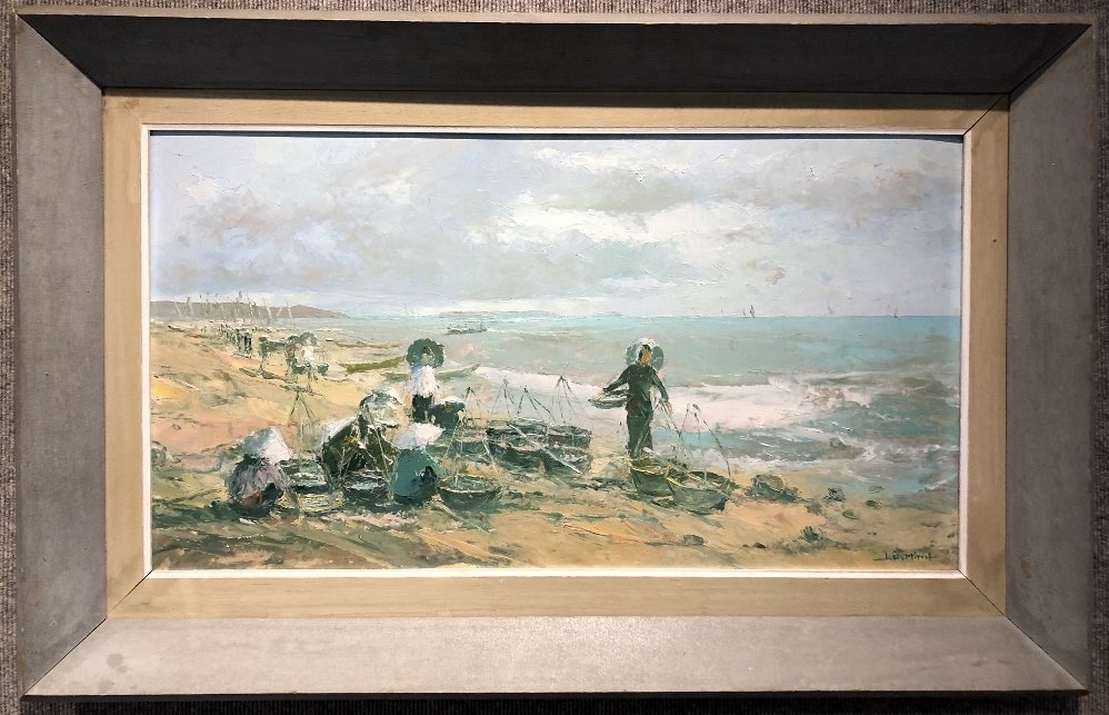 Rare ptg on board of Saigon, Vietnam by Le Minh, 1961: Rare painting on board of Saigon,Vietnam by Le Minh, 1961.The painting is 17" x 31" in a frame 25"x 39".////////////////////////////////////////////////////David's notes: A rare and unusual painting f