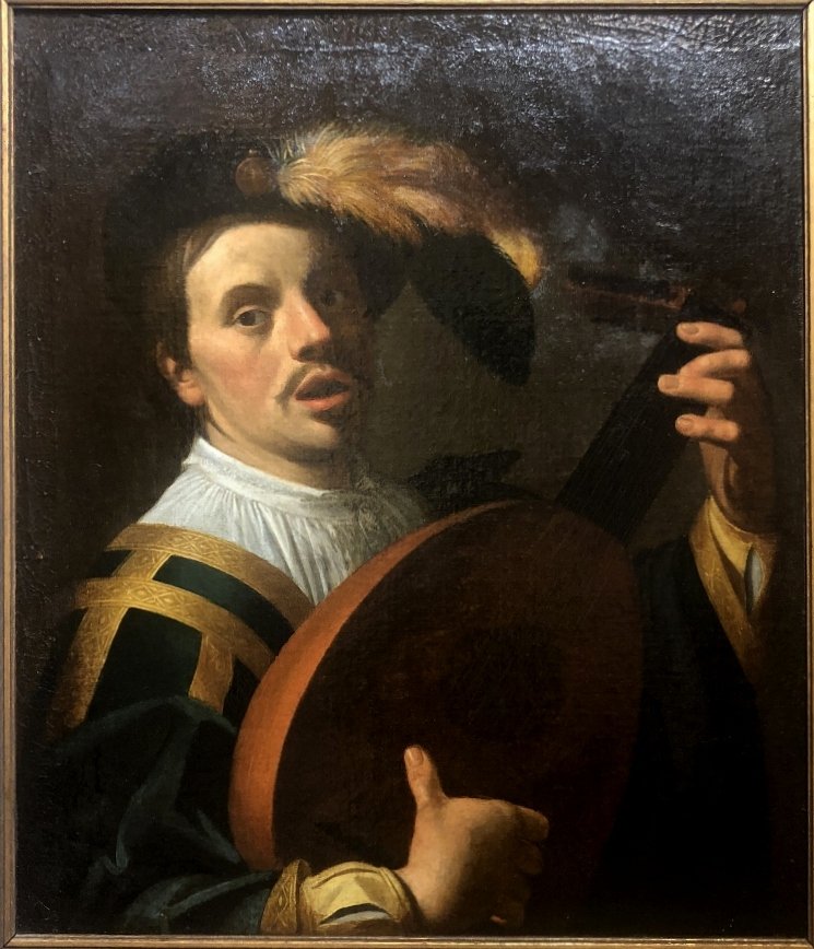 17th/18th century painting of mandolin player. (1 of 7)