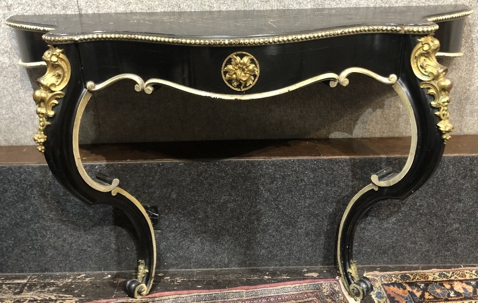 Neoclassical shelf table with ormolu, 37 x 58 inches (1 of 6)