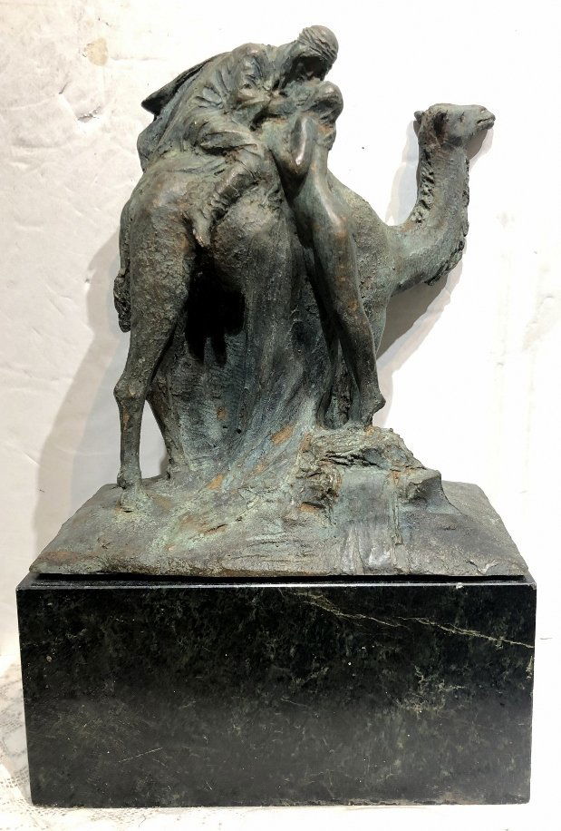 Bronze of Arab and Harem girl, Fanny Rozet: Bronze of Arab and Harem girl, Fanny Rozet, height with stand 13", stand is 4" high, W: 8.5", D: 5"