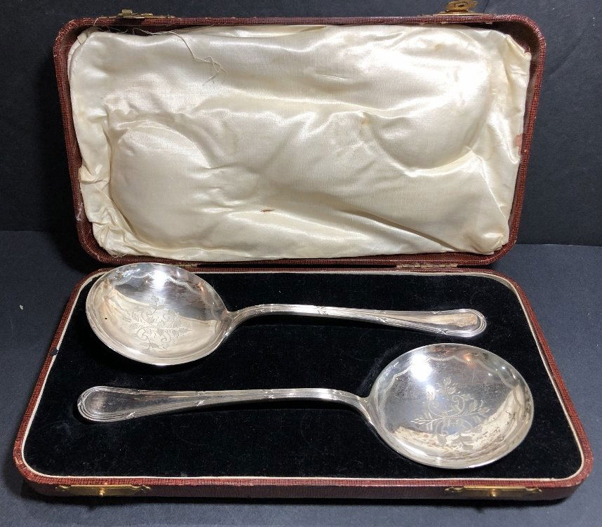 Silver plate serving spoons in the box (1 of 6)