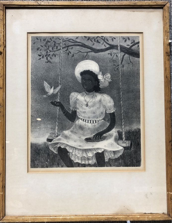 Litho, "The Dove" (1952), Doris Emrick Lee: Lithograph titled The Dove (1952), by Doris Emrick Lee.//////////////////////////////(From Wiki):"Doris Emrick Lee (February 1, 1905 to June 16, 1983) was an American painter known for her figurative