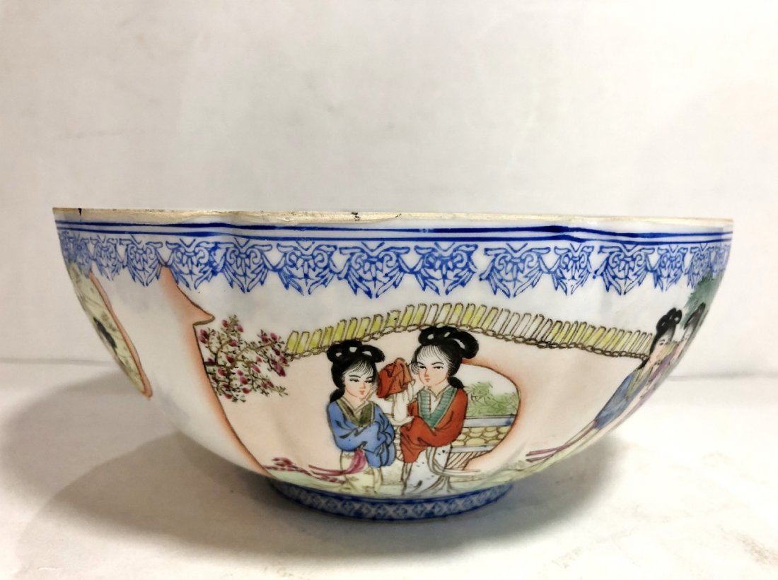 Chinese eggshell porcelain bowl: Chinese eggshell porcelain bowl, 3.5" x 8" in diameter.