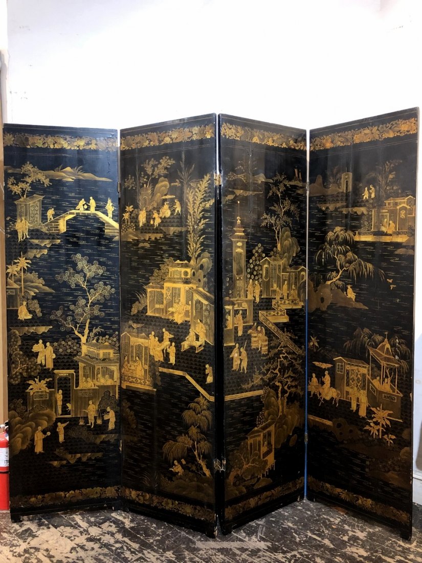 Magnificent Chinese Export lacquer screen, c.1850 (1 of 10)
