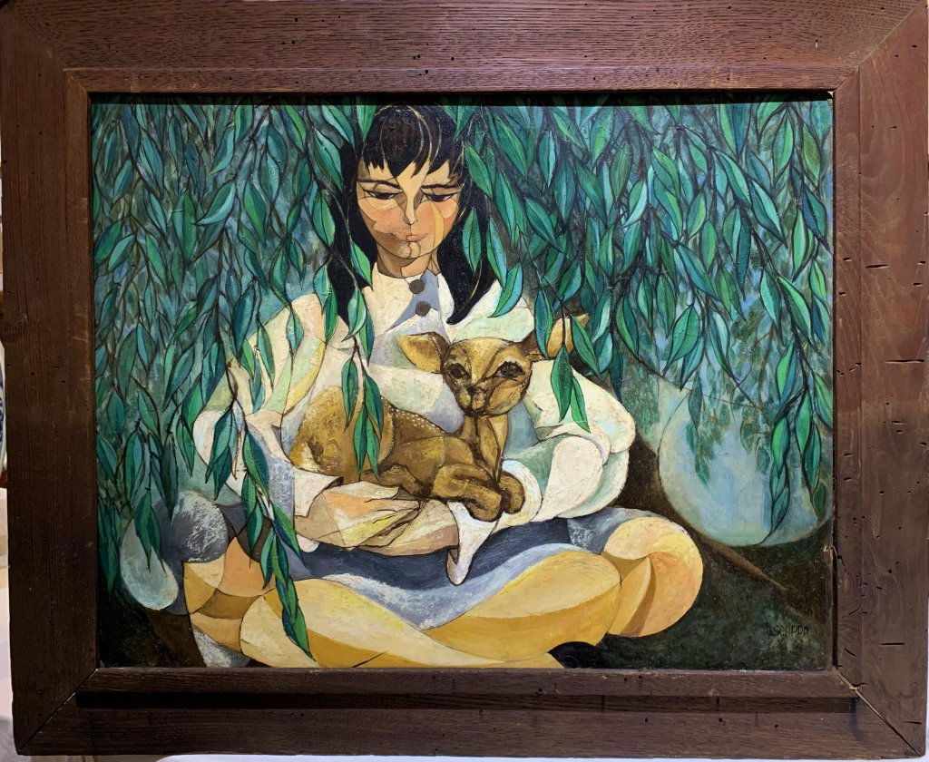 Painting of Girl with Fawn by Gino Scarpa,c1960 (1 of 7)