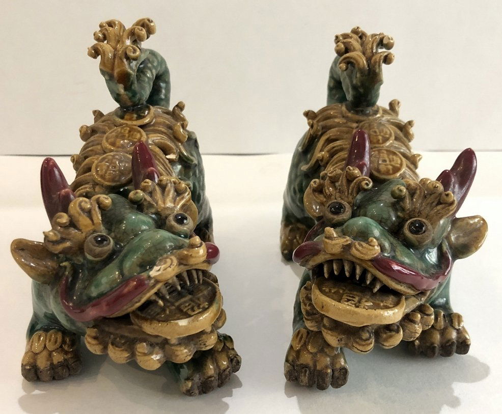 Pair Chinese ceramic Foo Dogs (1 of 7)