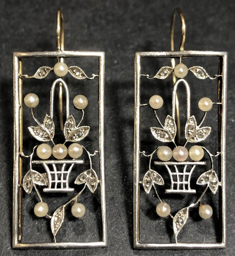14k Czech style diamond and pearl earrings (1 of 3)