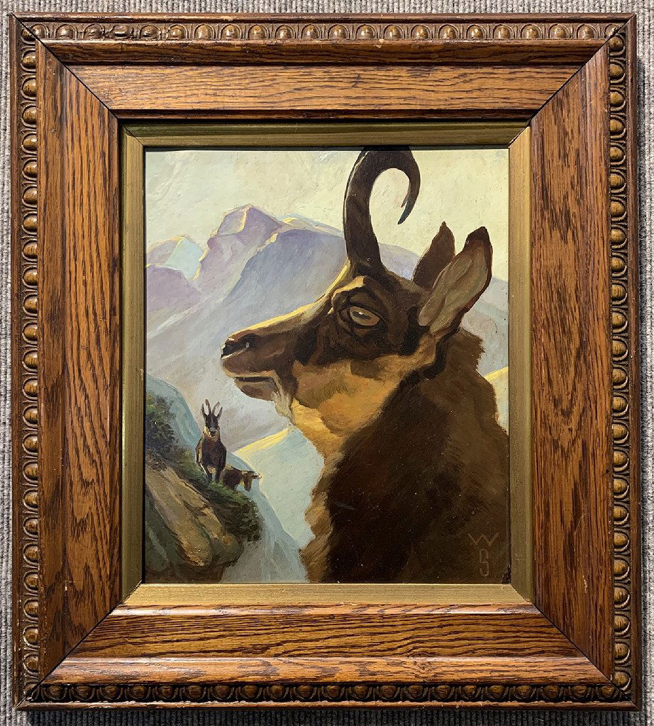 Painting of mountain goats, signed WS (1 of 5)