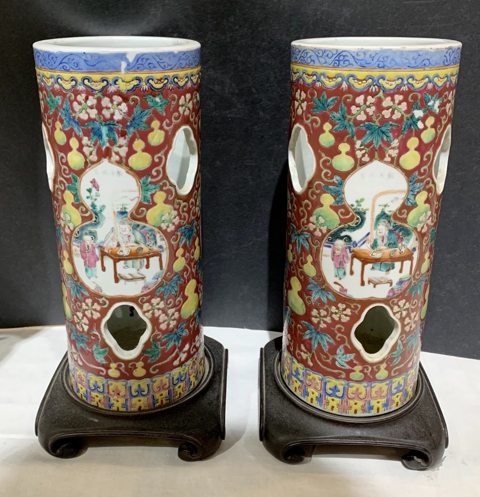 Pair of Chinese porcelain hat stands, drilled,c.1900 (1 of 14)