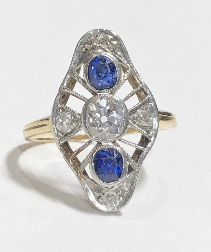 14k diamond sapphire ring, c.1910, 4.25 dwts (1 of 5)