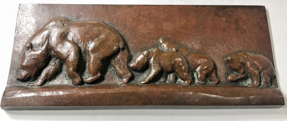 Bronze plaque of bears signed SB, c.1920 (1 of 8)