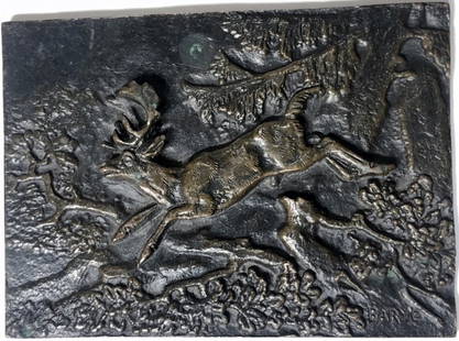 Bronze plaque of stag by Bayre: Bronze plaque of stag by Barye.5 inches by 3 inches.////////////////////////////////////////////////////////////////////(From Wiki):"Alfred Barye "Le Fils" or Alf Barye (Paris, France, 21 January