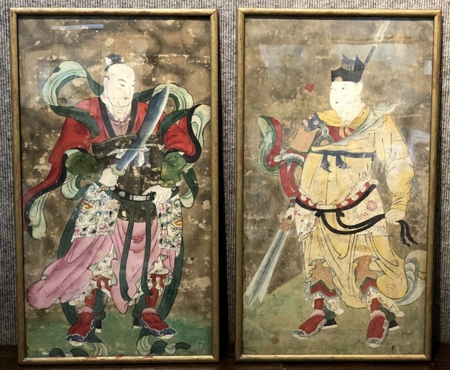 Pair of Chinese paintings of Guardians, 18thc (1 of 6)