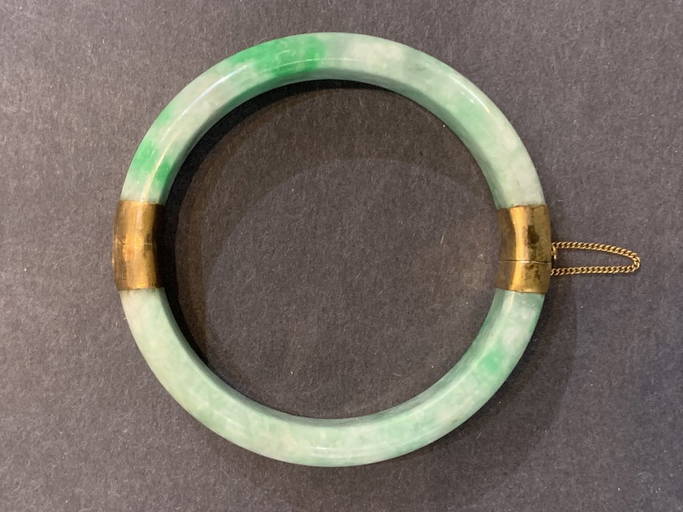 Chinese Jade Bangle, Gilt Metal Fittings