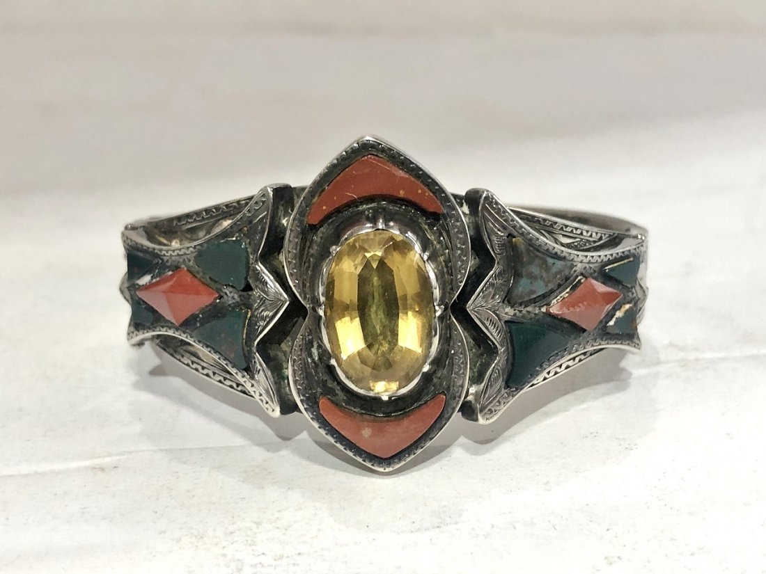Silver and Scottish agate bangle bracelet, c1900 (1 of 8)