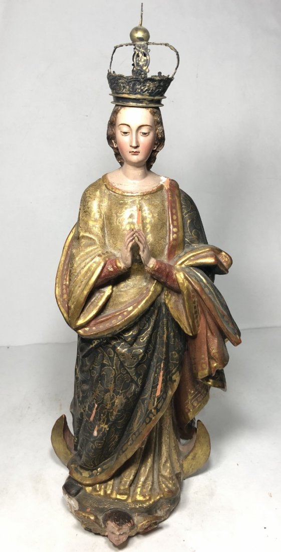 Carved and painted wood Santos,c.1900 (1 of 8)