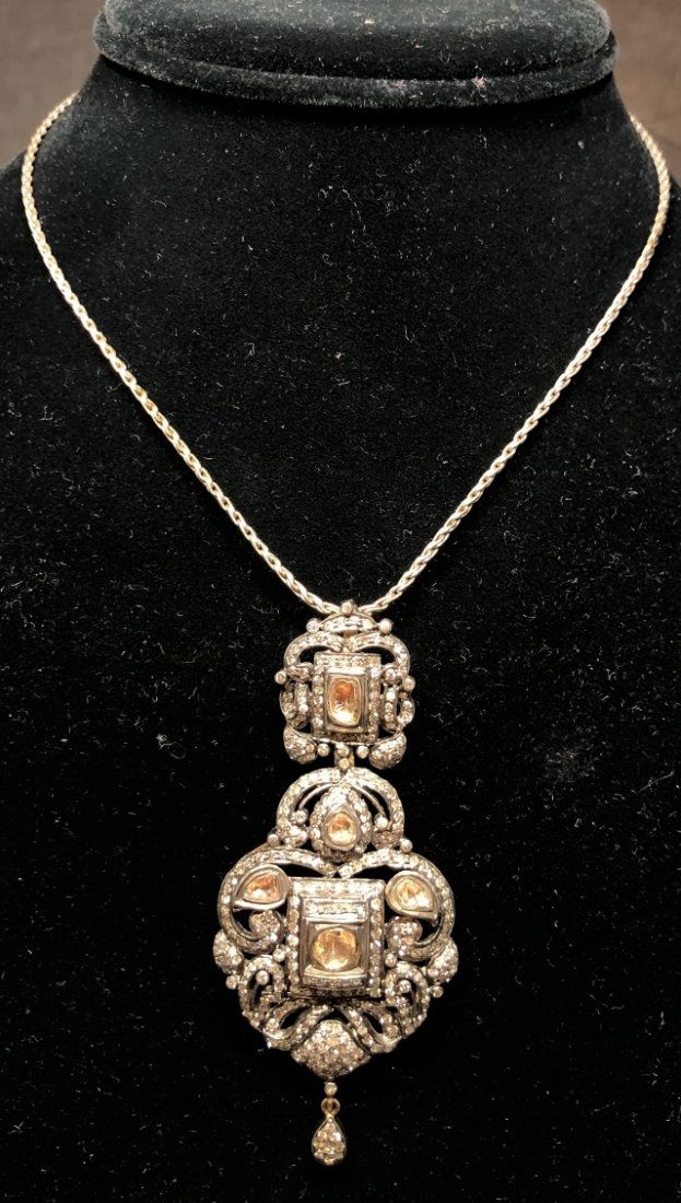 14k and silver rose cut diamond necklace, 14.5 dwts (1 of 4)