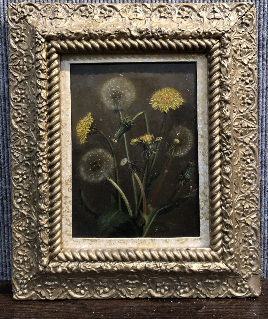 Small painting of dandelions,c.1859, signed W.M.Davis (1 of 7)