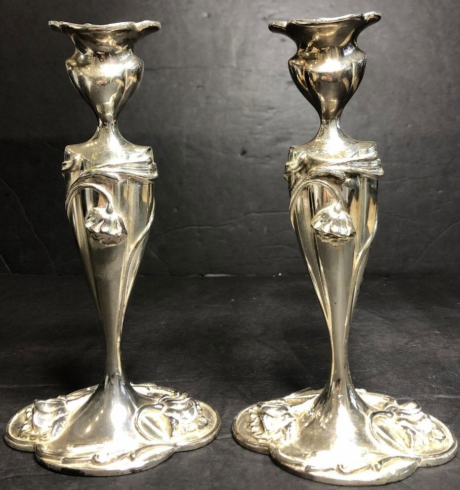 Silver plated Art Nouveau candlesticks (1 of 9)