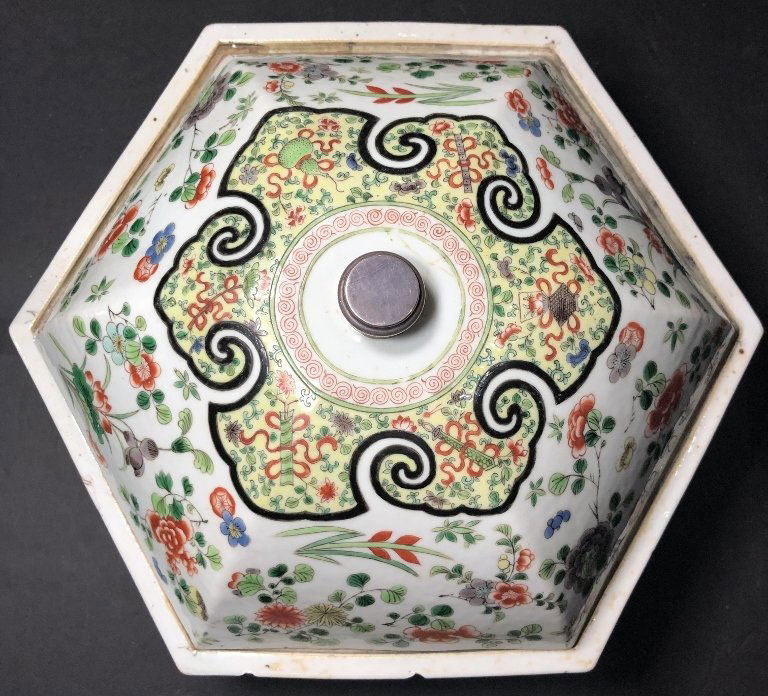 Chinese enamel porcelain box, w/silver top,c.1900 (1 of 8)