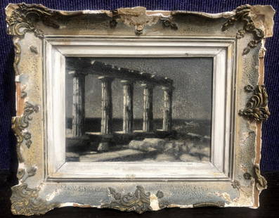 Signed 19th century painting of Greek ruins: Signed 19th century painting of Greek ruins, 13" x 11" in frame, 8" x 6" without frame