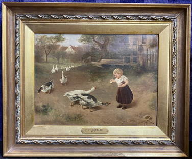 Country farm girls,painting by James Walter Gozzard: Country farm girls,painting by James Walter Gozzard./////////////(Artnet.com)James Walter Gozzard was a British painter best known for his charming depictions in watercolor and oils of quaint scenes