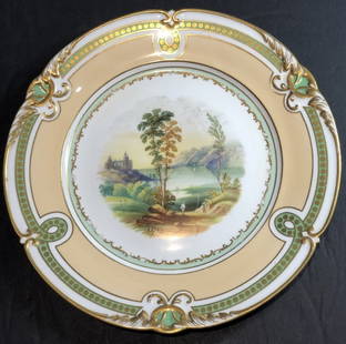 6 scenic porcelain plates, Old Paris: Six scenic porcelain plates, Old Paris, c.1860, d: 9"