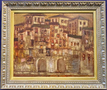 Alexander Zarick ptg of Guanajuato Mexico,c1950: Alexander Zarick ptg of Guanajuato Mexico,c1950.Not alot is known about the artist, who lived in Connecticut.The buildings painted appear to be the crumbling housing leading up to the University of