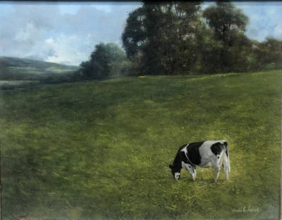 Painting of a cow by Gerald Lubeck: Painting of a cow by Gerald Lubeck.9 inches by 7 inches in a frame 14 inches by 16 inches./////////////////////////////////////////////////////////////////////////////(Mutual art.com):Gerald L.