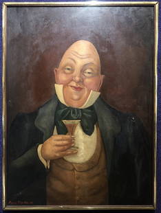 Painting of bald man drinking by Kyra Markham: Painting of bald man drinking by Kyra Markham.///////////////23 inches x 31 inches in a frame 23.5 inches by 31.5 inches///////////////////////////////Wiki:Kyra Markham (1891 to 1967) was an actress,