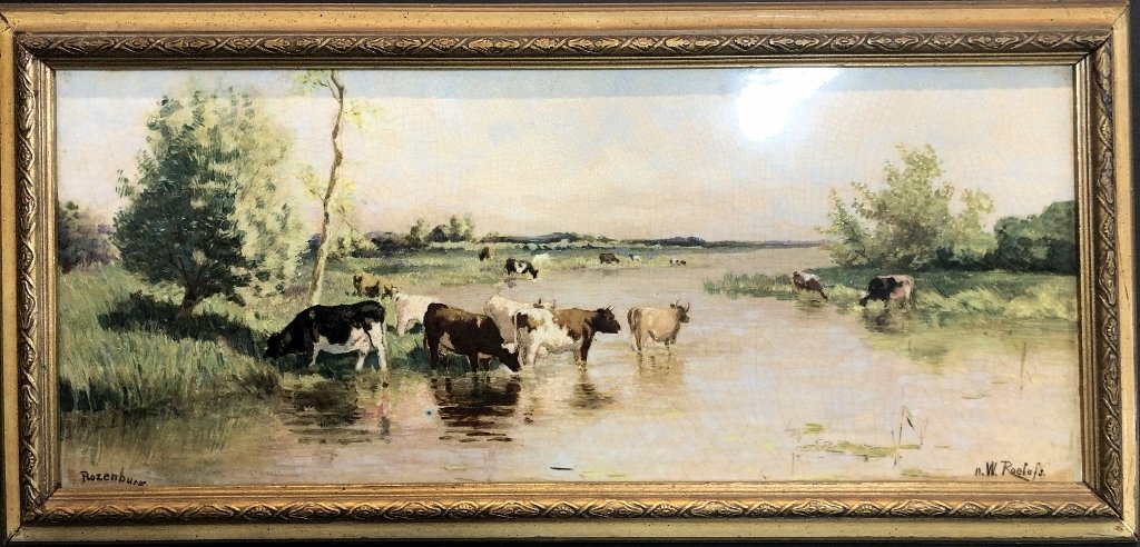 Large Rozenburg ceramic plaque of cows, Willem Roelofs (1 of 8)