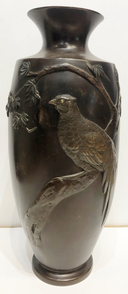 Japanese Meiji bronze vase with bird, c.1880 (1 of 6)