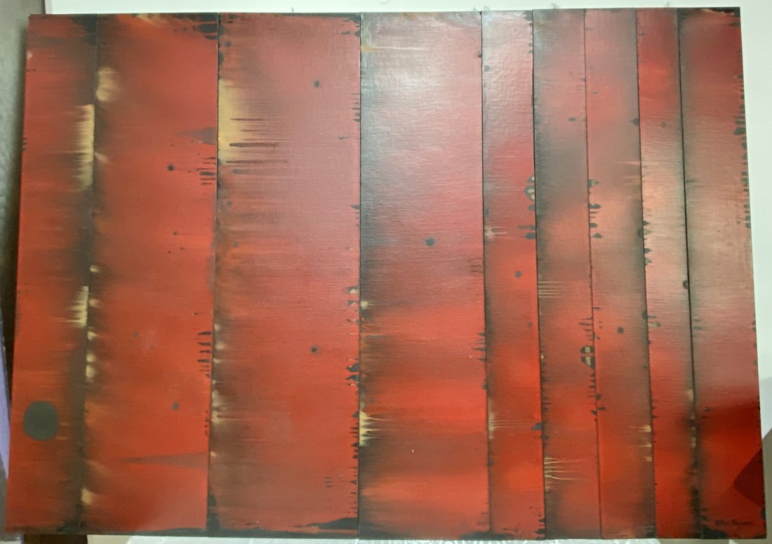 Large abstract red painting by Ethel Edwards, c.1970 (1 of 4)