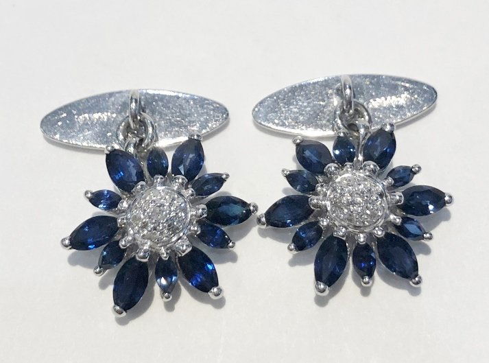 18k diamond and sapphire cufflinks, 7.00 dwt (1 of 8)