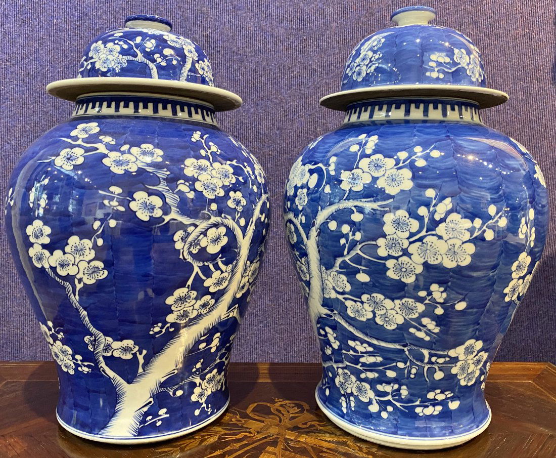 Pair of blue and white Chinese covered jars (1 of 10)