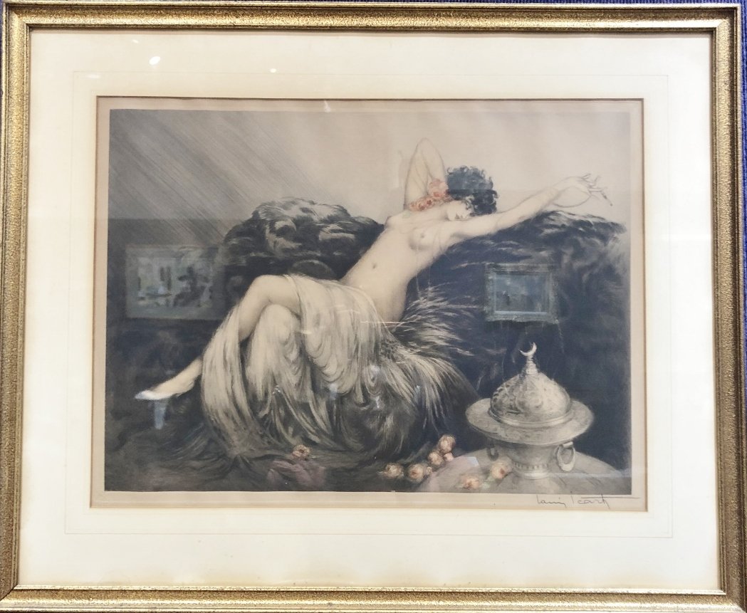 Louis Icart etching, Smoke, with windmill stamp (1 of 8)