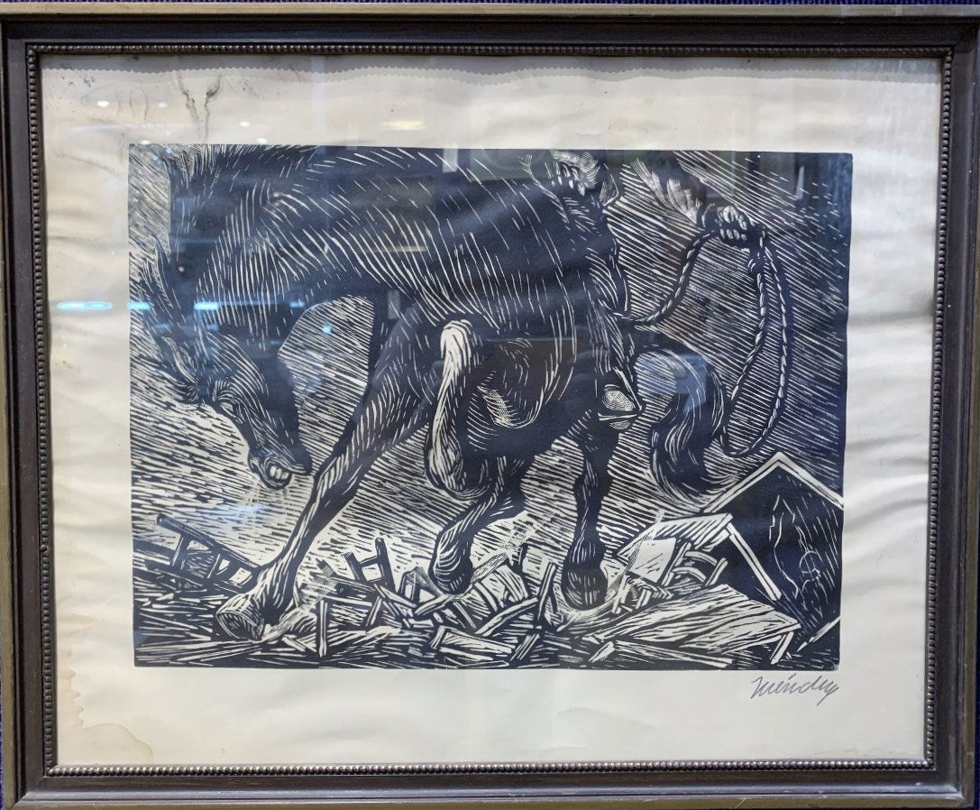 Mexican woodblock print of horse by Mendez (1 of 8)