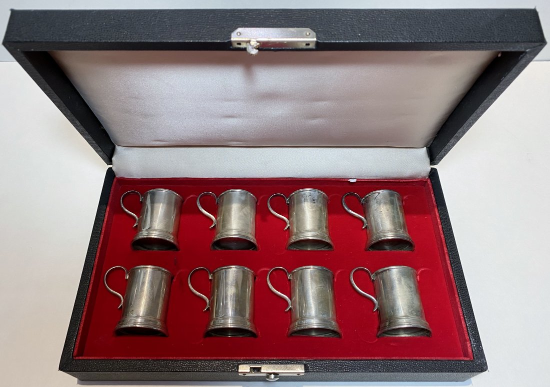 Eight miniature sterling steins by Lunt, 6.7 t.oz (1 of 9)
