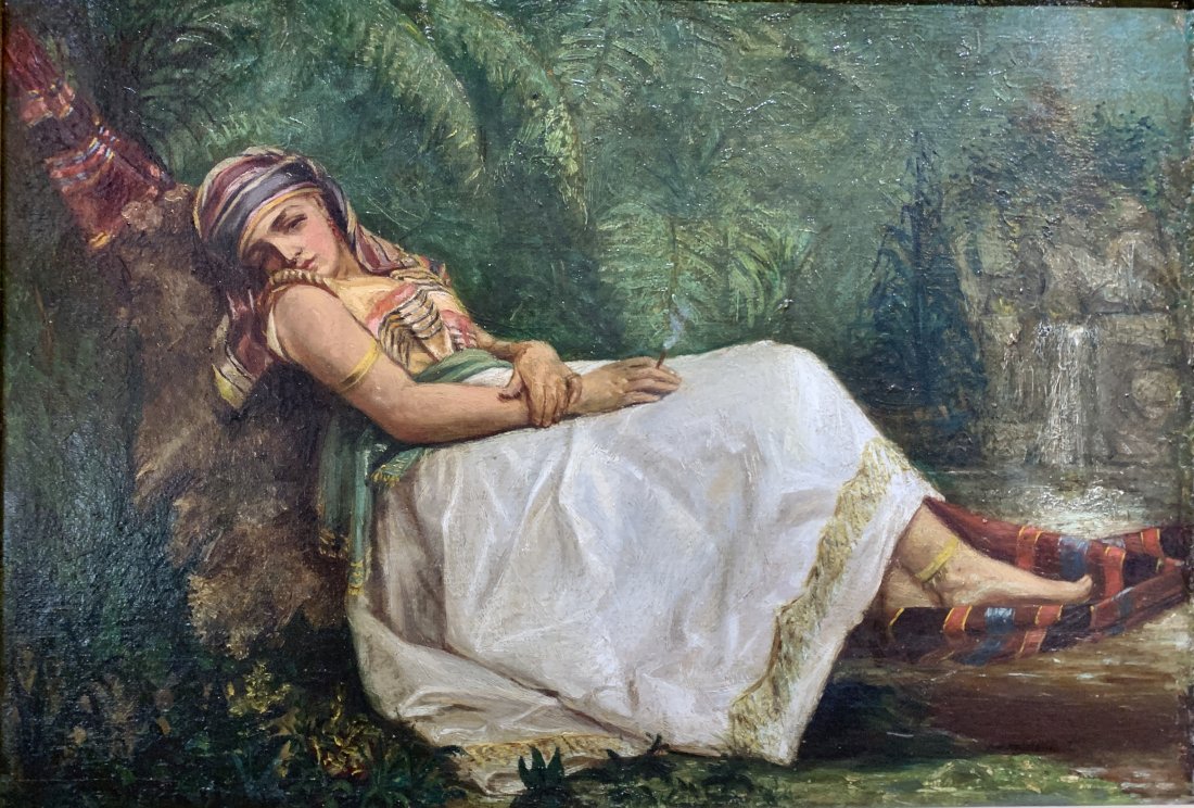 Orientalist painting, harem girl in forest (1 of 6)