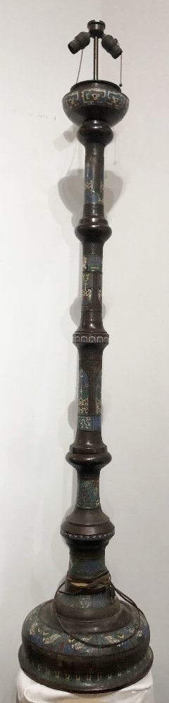 Chinese champleve standing bronze lamp,c.1925 (1 of 4)