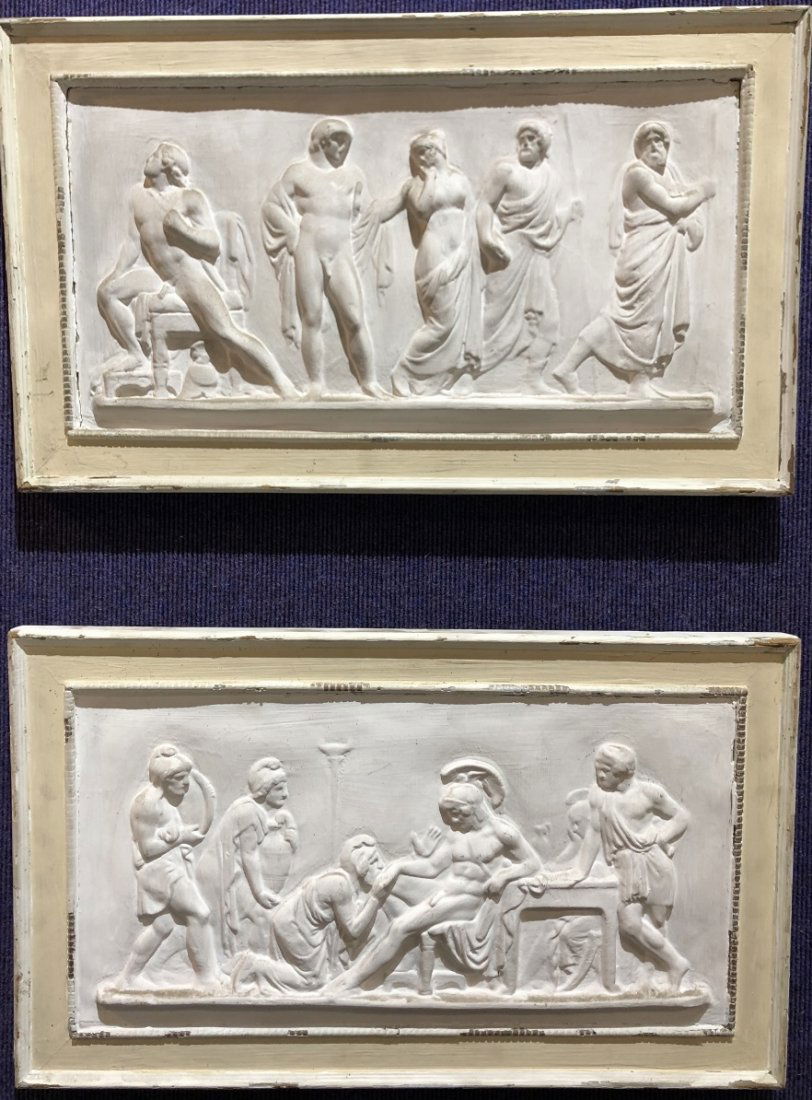 Pair plaster reliefs of Greek/Roman figures,c.1960 (1 of 10)