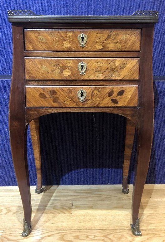 Marble top inlaid three drawer table,c.1900 (1 of 9)