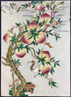 Chinese porcelain plaque with peaches,c.1975: Chinese porcelain plaque with peaches,c.1975 19.5" x 14"