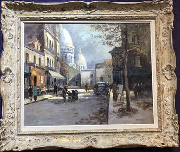 Painting of Montmartre by Charles Vignon,c.1960: Painting of Montmartre by Charles Vignon,c.1960 Frame: 39" x 33" Painting: 29" x 23". Charles Vignon is a listed 20th century artist whose work is firmly rooted in the style known as School of Paris,