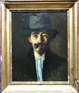 Painting of man with a pipe, circa 1910-unsigned: Painting of man with a pipe, circa 1910 Frame: 19.5" x 16.5" Painting: 15" x 12". Davids notes: For some reason I think of Edouard Manet when I look at this painting, there is something about the